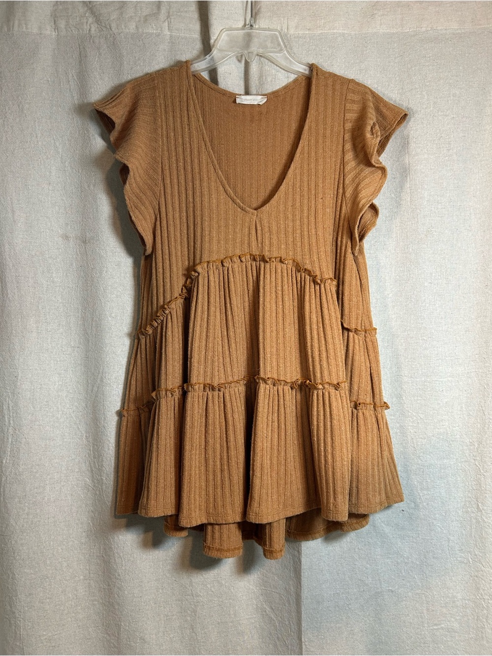 Altar'd State Ribbed Tiered High-Low Dress - Camel